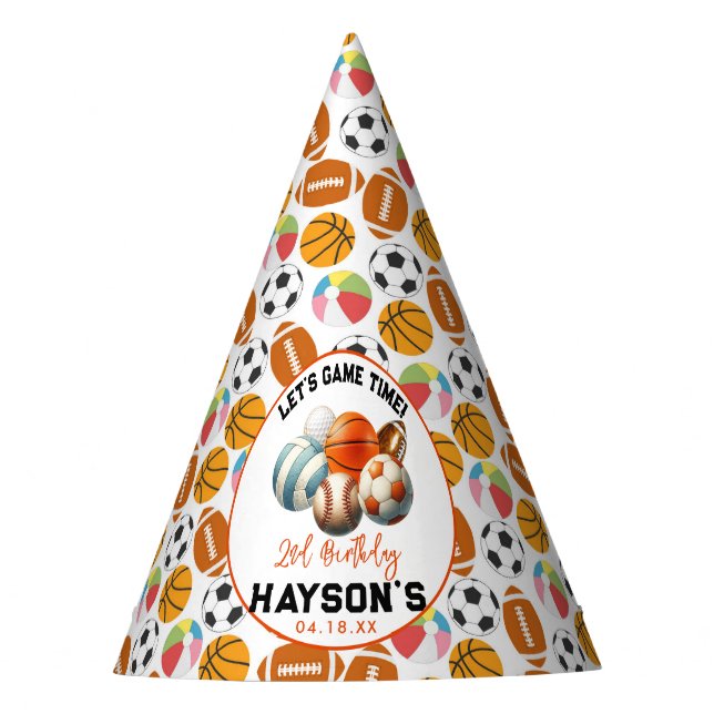 Modern Sports Kids 2nd Birthday party Party Hat (Front)
