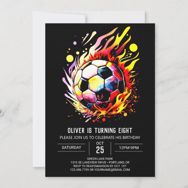Modern Sports Printable Soccer Birthday Invitation (Front)