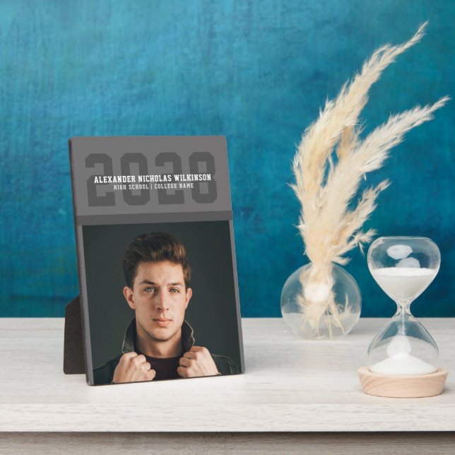 Modern Sporty Bold Typography Graduation Photo Plaque (Side)