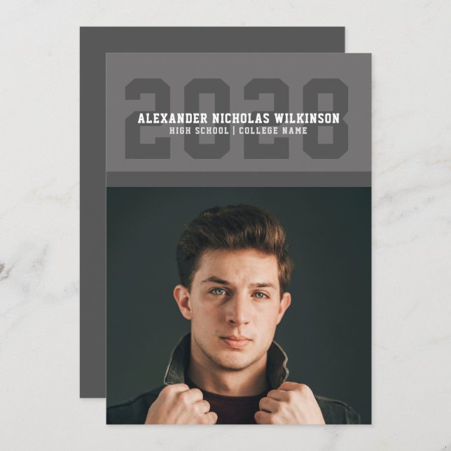 Modern Sporty Bold Typography Photo Graduation  Announcement (Front/Back)