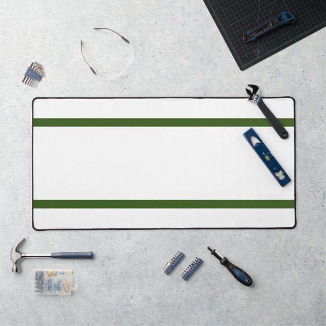 Modern Sporty Forest Green Edge Stripes On White Desk Mat (Workstation)