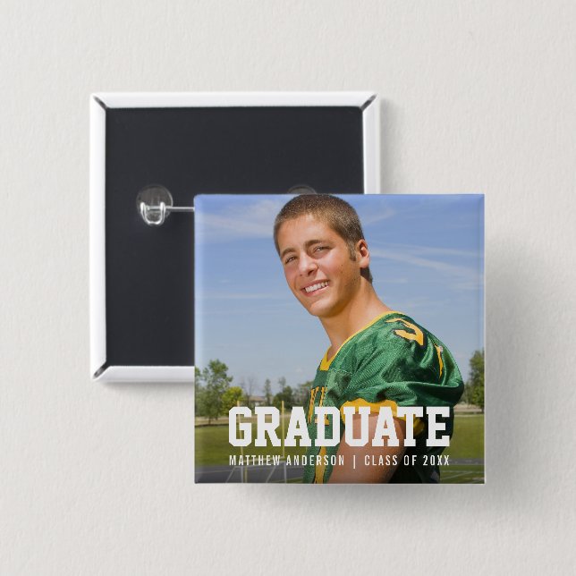 Modern Sporty Graduation Announcement Photo 15 Cm Square Badge (Front & Back)