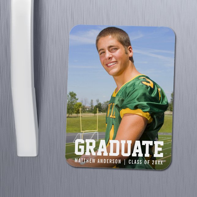 Modern Sporty Graduation Announcement Photo Magnet (Customize to change text size or text style.)