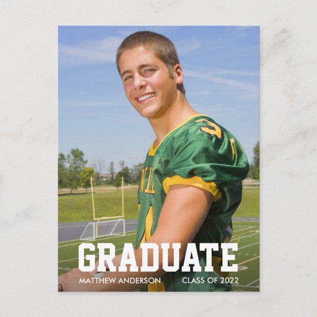 Modern Sporty Graduation Announcement Photo Postcard (Front)