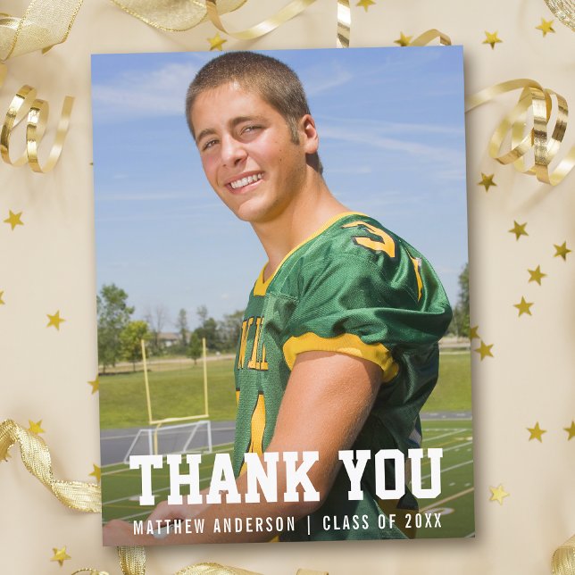 Modern Sporty Graduation Thank You Photo Postcard (Customize to change text size or text style.)