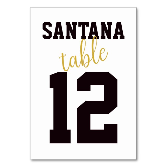 Modern Sporty Minimalist Wedding Table Name Number (Front)