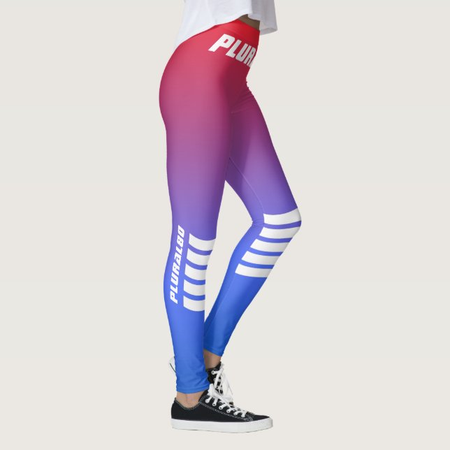 Modern sporty monogrammed red blue gradient  leggings (Right)
