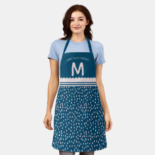 Modern Spots Custom Name & Monogram Pink & Navy Apron