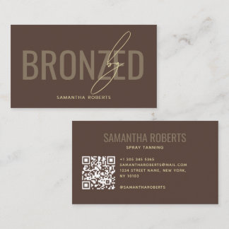 Modern spray tanning QR Code brown Business Card