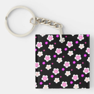 Modern Spring aqua gradient purple flora pattern Key Ring
