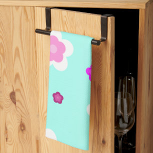 Modern Spring aqua gradient purple flora pattern Tea Towel