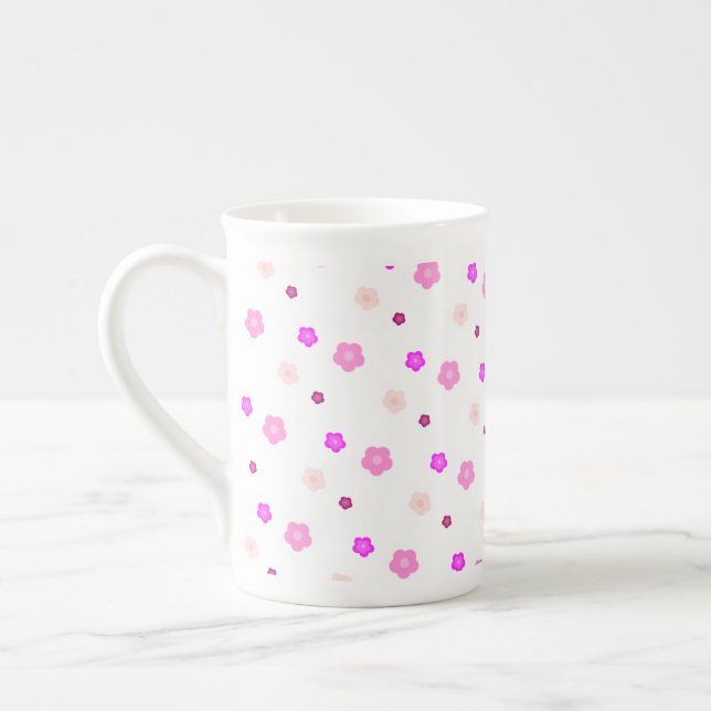 Modern Spring aqua gradient purple floral pattern  Bone China Mug (Left)