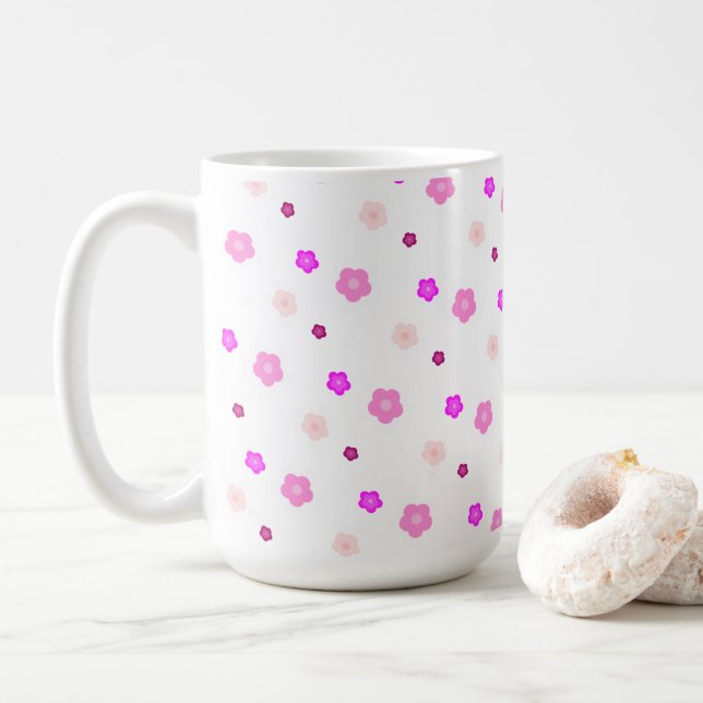 Modern Spring aqua gradient purple floral pattern  Coffee Mug (With Donut)