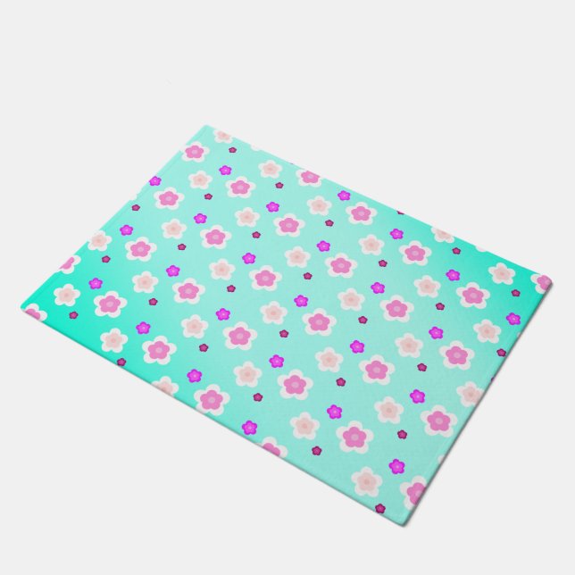 Modern Spring aqua gradient purple floral pattern  Doormat (Angled)