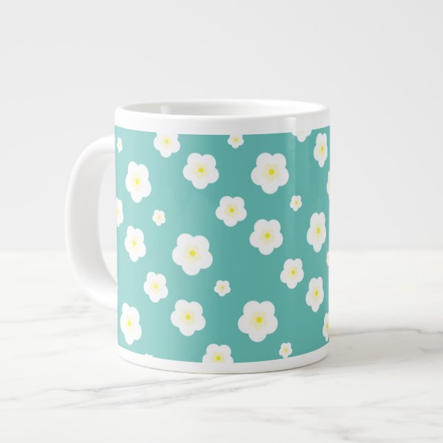 Modern Spring aqua gradient purple floral pattern  Large Coffee Mug (Front Left)