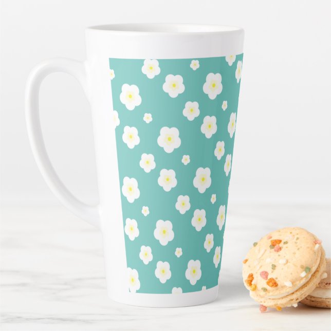 Modern Spring aqua gradient purple floral pattern  Latte Mug (In Situ)