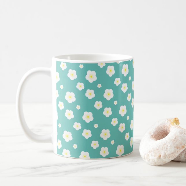 Modern Spring  aqua  gradient yellow flora pattern Coffee Mug (With Donut)
