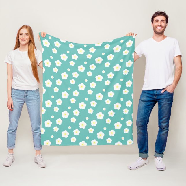 Modern Spring  aqua  gradient yellow flora pattern Fleece Blanket (In Situ)