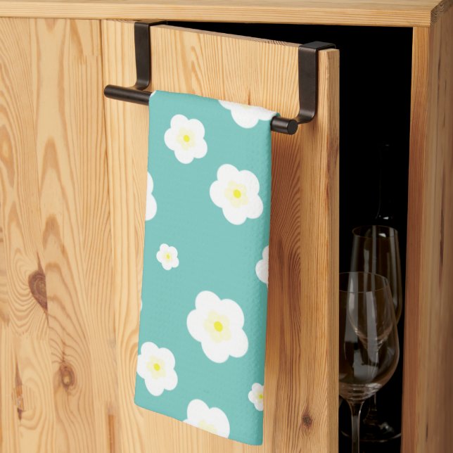 Modern Spring  aqua  gradient yellow flora pattern Tea Towel (Thirds Fold)