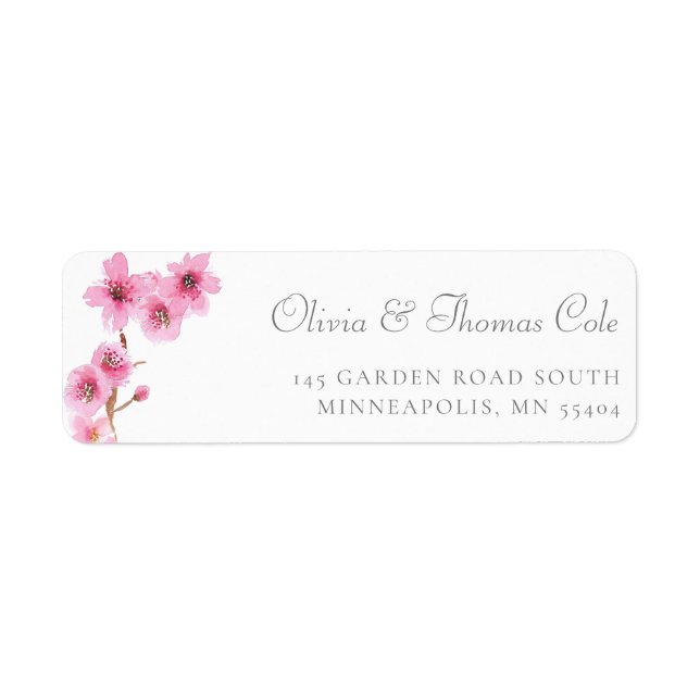 Modern Spring Cherry Blossom Pink Return Address Label (Front)