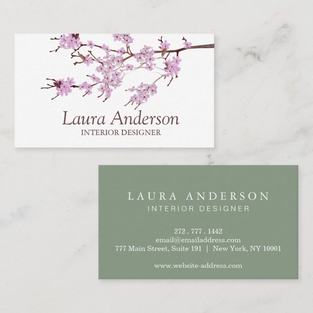 Modern Spring Cherry Blossom Professional  Business Card (Front/Back)
