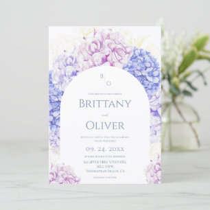 Modern Spring Dusty Blue & Lilac Floral Wedding Invitation