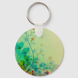 Modern Spring Floral Abstract Art Key Ring