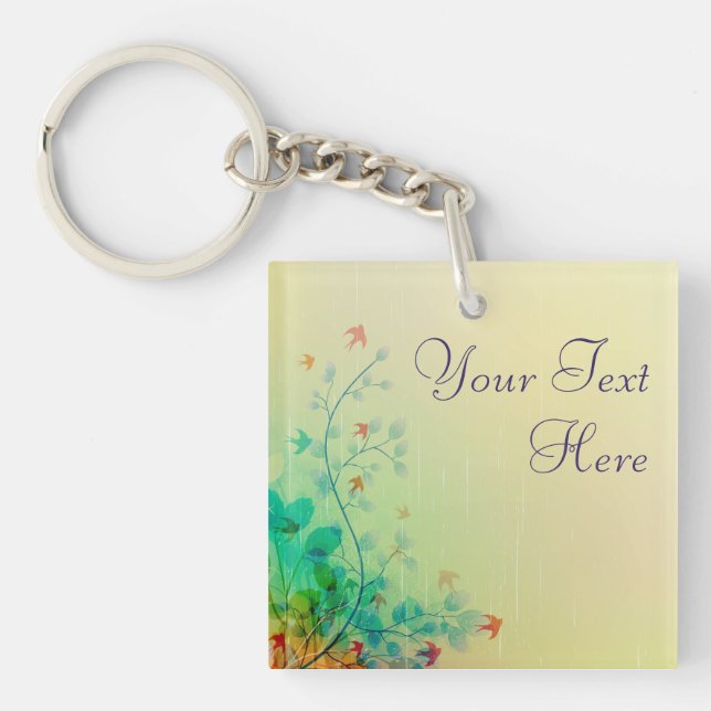 Modern Spring Floral Abstract Art Key Ring (Front)