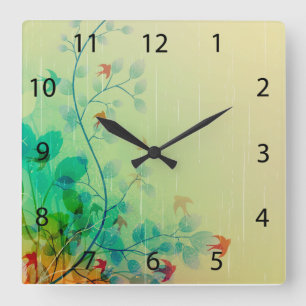 Modern Spring Floral Abstract Art Square Wall Clock