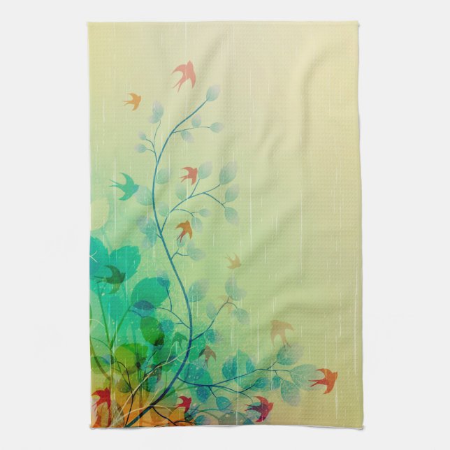 Modern Spring Floral Abstract Art Tea Towel (Vertical)