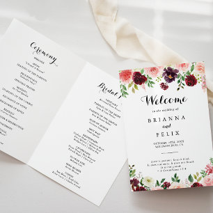Modern Spring Floral Calligraphy Folded Wedding Program