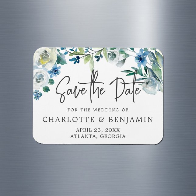 Modern Spring Floral Chic Blue Save The Date Magnet (Creator Uploaded)