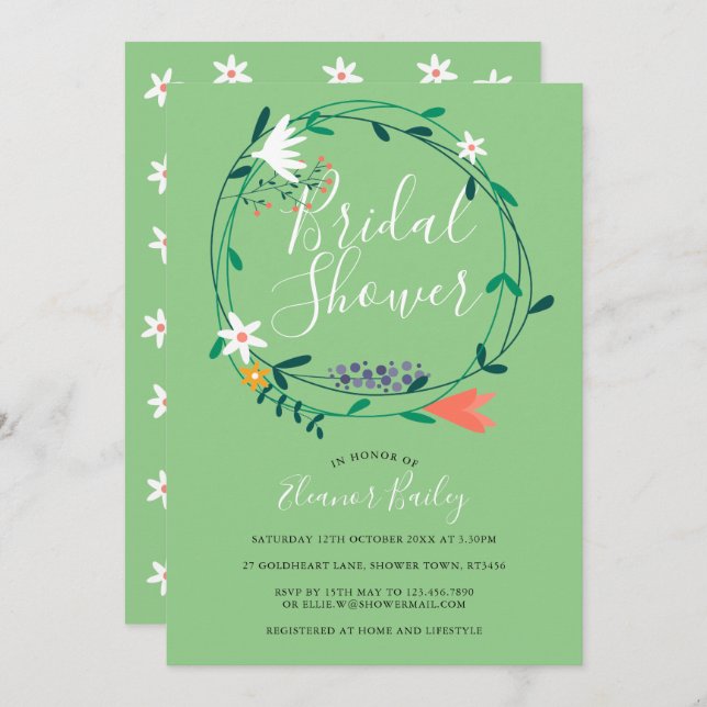 Modern Spring Floral Garland Bridal Shower Invitation (Front/Back)