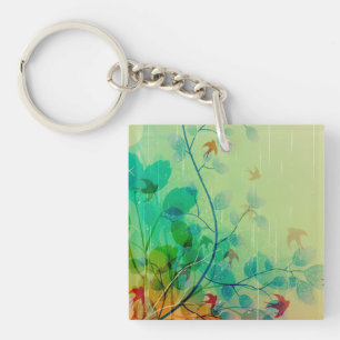 Modern Spring Floral Wedding Key Ring