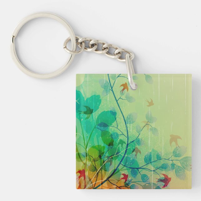 Modern Spring Floral Wedding Key Ring (Front)