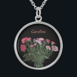 Modern Spring Flower Illustration   Custom Name Sterling Silver Necklace<br><div class="desc">A pretty, original flower illustration for spring! Enjoy this colourful, modern range of sweet spring flowers to add some charm to your gifts for your close friends and family! Perfect for someone who loves colourful flowers!This is a unique flower design by South African artist and illustrator Linda Kavalsky.</div>