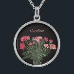 Modern Spring Flower Illustration   Custom Name Sterling Silver Necklace<br><div class="desc">A pretty, original flower illustration for spring! Enjoy this colourful, modern range of sweet spring flowers to add some charm to your gifts for your close friends and family! Perfect for someone who loves colourful flowers!This is a unique flower design by South African artist and illustrator Linda Kavalsky.</div>