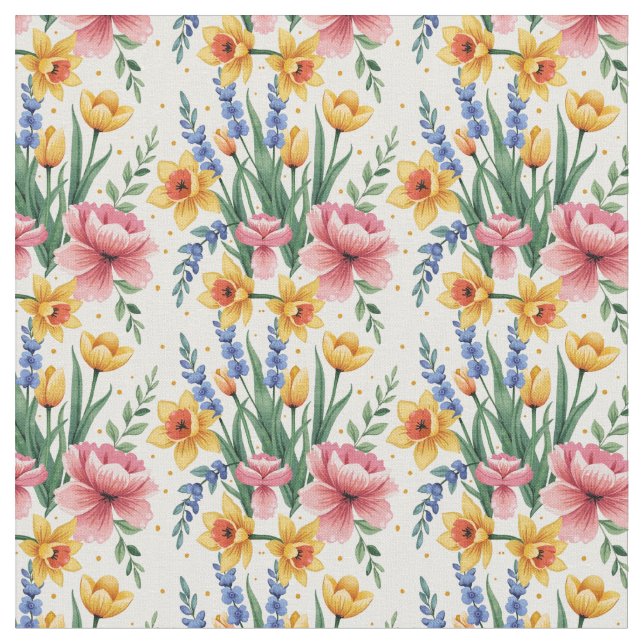 Modern Spring Flowers Fabric (Close Up)