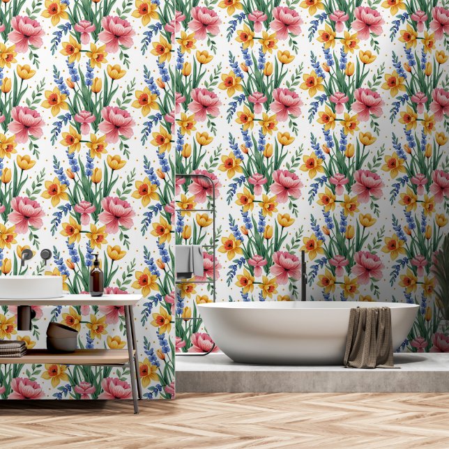 Modern Spring Flowers Wallpaper (Bathroom)