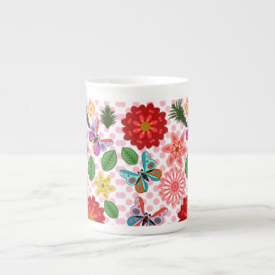 Modern Spring Garden Butterfly Floral Bone China Mug