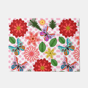 Modern Spring Garden Butterfly Floral  Doormat