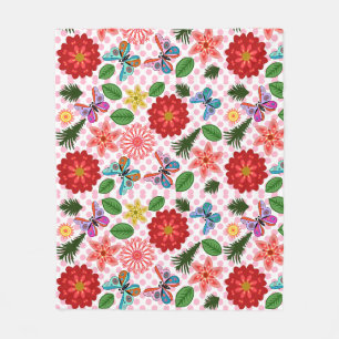 Modern Spring Garden Butterfly Floral Fleece Blanket