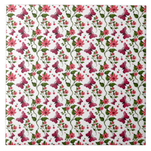 Modern Spring Garden Butterfly Floral gift Ceramic Tile