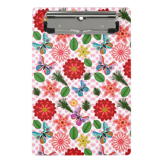 Modern Spring Garden Butterfly Floral  Mini Clipboard (Front)