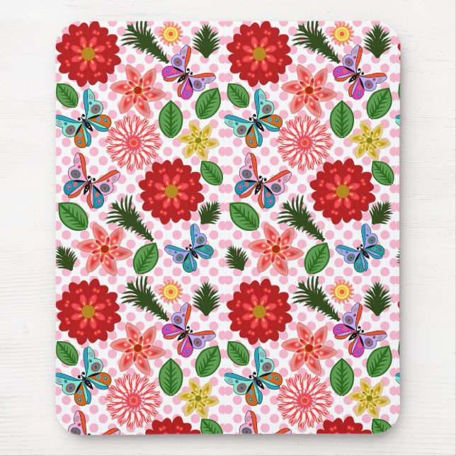 Modern Spring Garden Butterfly Floral  Mouse Pad (Front)