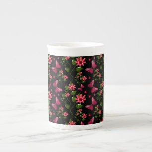 Modern Spring Garden Butterfly Floral Notebook Bone China Mug
