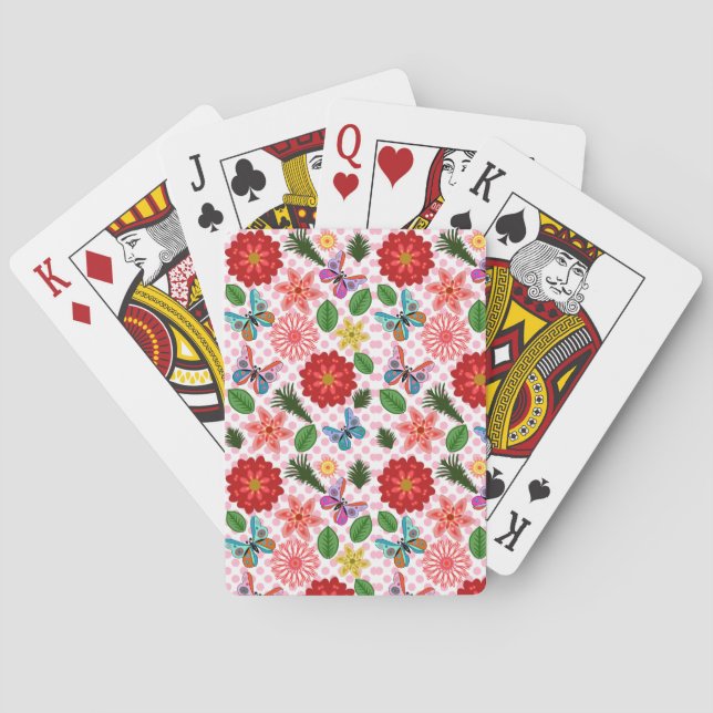 Modern Spring Garden Butterfly Floral  Playing Cards (Back)