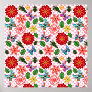 Modern Spring Garden Butterfly Floral  Poster