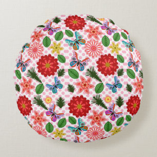 Modern Spring Garden Butterfly Floral  Round Cushion