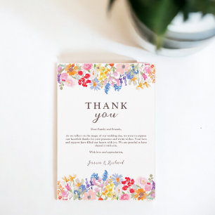 Modern spring garden wildflowers script wedding thank you card